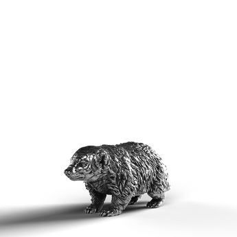 Silver statue of an American Badger, crafted in 999 fine silver.