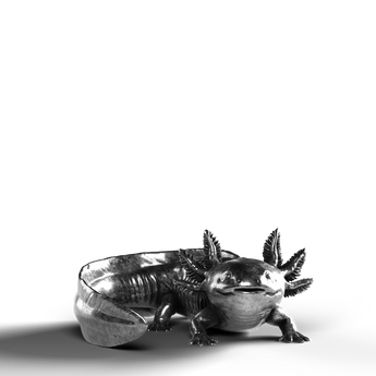 Silver Statue of an Axolotl, crafted in 999 Fine Silver.