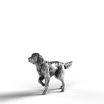 Silver statue of a bird dog made from 999 fine silver.