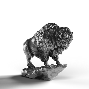 Detailed silver buffalo statue made from 999 fine silver.