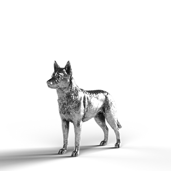 Silver Blue Heeler statue made of 999 fine silver.