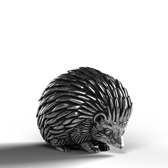 Silver statue of a hedgehog in 999 fine silver detail.