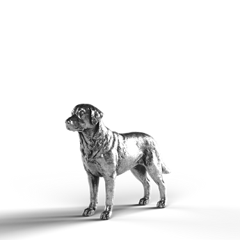 Silver statue of a Labrador Retriever, crafted in 999 fine silver.