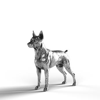 Silver Statue of Miniature Pinscher, 999 Fine Silver sculpture.