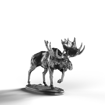 Silver Statue of a Moose, crafted in 999 Fine Silver.