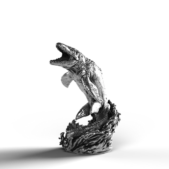 Silver statue of Mosasaurus made from 999 fine silver.