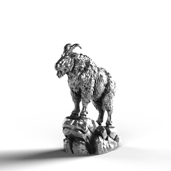 Silver statue of mountain goat in 999 fine silver.