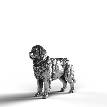 Newfoundland dog silver statue crafted in 999 fine silver.