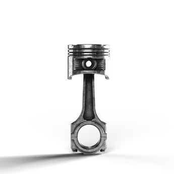 Silver statue piston with 999 fine silver detailing on black background.