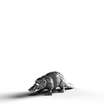 Silver statue of a platypus in 999 fine silver.