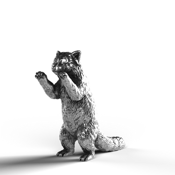 Silver statue of a red panda in 999 fine silver.