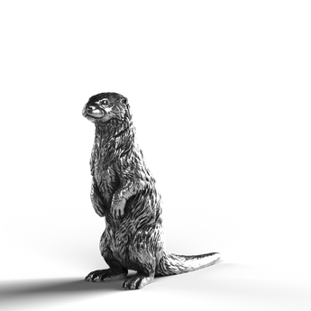 Silver Statue of a River Otter in 999 Fine Silver.