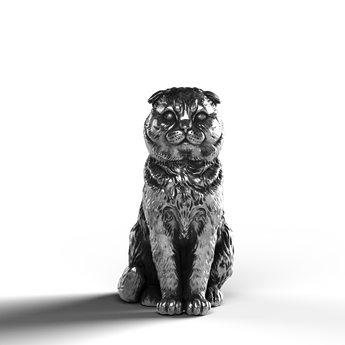 Silver Statue of Scottish Fold Cat in 999 Fine Silver.