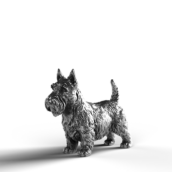 Silver statue of a Scottish Terrier, 999 fine silver finish.