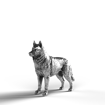 Silver Statue of Siberian Husky in 999 Fine Silver