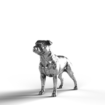 Silver statue of a Staffordshire Bull Terrier in 999 fine silver.
