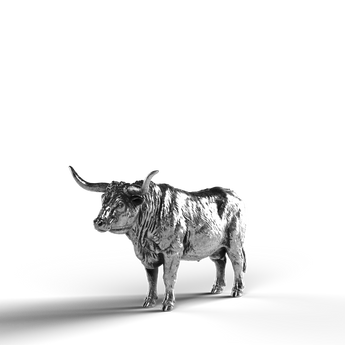 Silver statue of a Texas Longhorn in 999 fine silver.