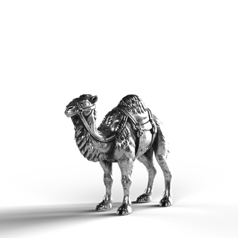 Silver statue of a camel in 999 fine silver.