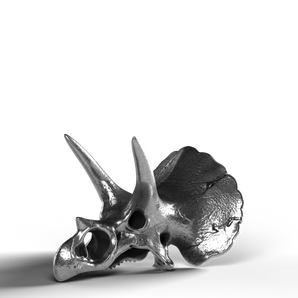 Silver statue of a Triceratops skull made from 999 fine silver.