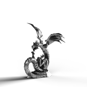Silver Statue of dragon in 999 Fine Silver with wings.