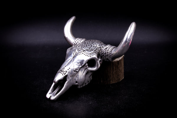 Ornate Bull Skull .999 Silver