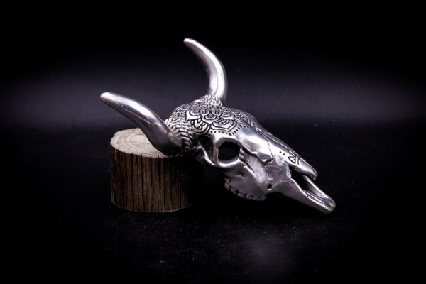 Ornate Bull Skull .999 Silver